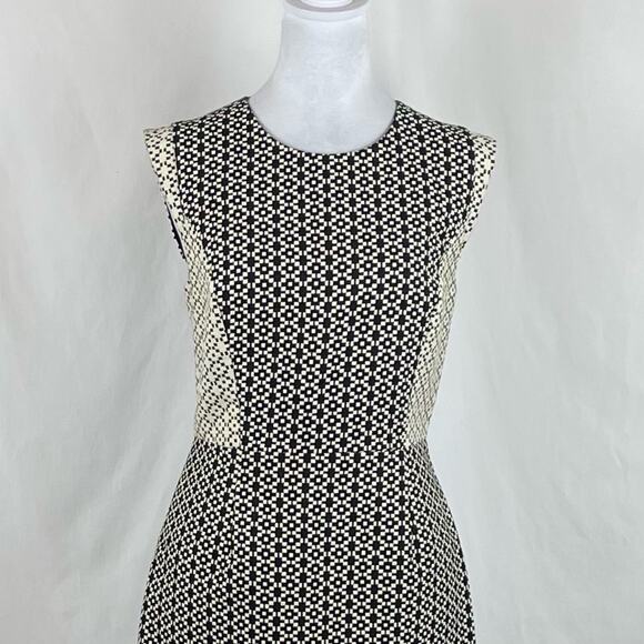 J Crew Black Cream Geometric Academia Office Sheath Dress NWT Size 8 - Picture 3 of 15